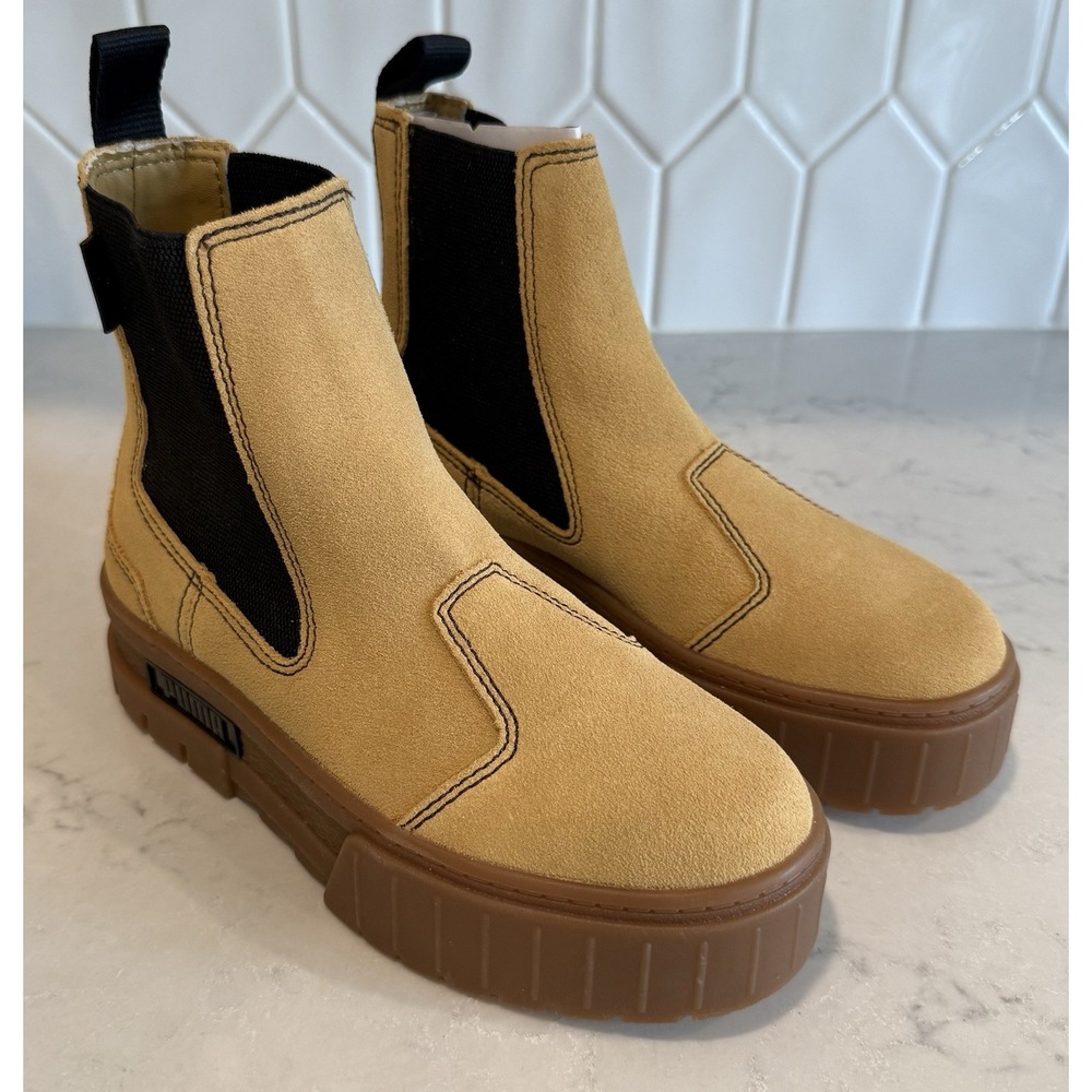 PUMA Mayze Suede Round Toe Platform Chelsea  Womens Beige Casual Boots 38282904